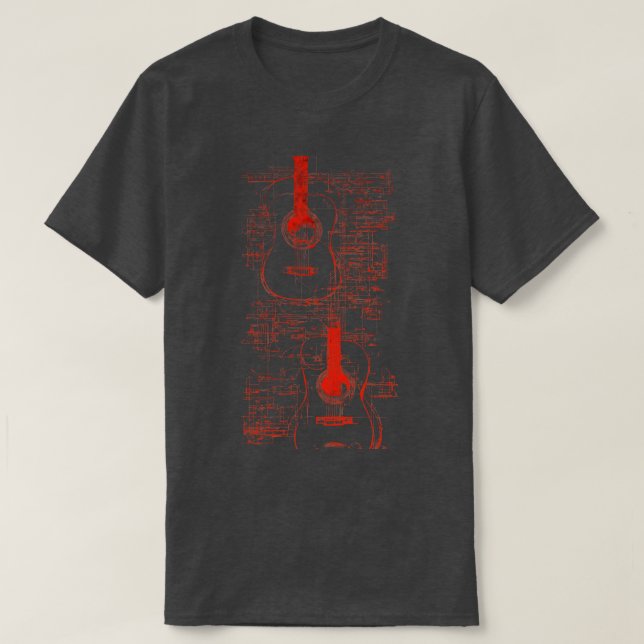 Camiseta Guitarra Acústica Roja Da Vinci plano (Diseño del anverso)