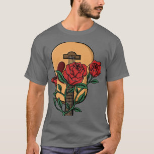 Camiseta Guitarra acústica y flor Regalo de músico guitaris