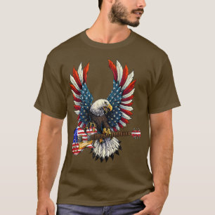 Camiseta Guitarra Águila Patriótica Americana Rojo Blanco Y