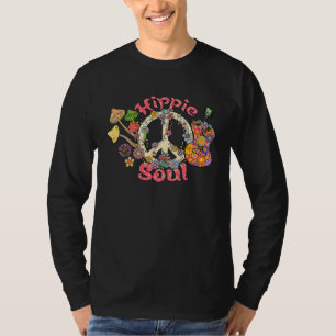 Camiseta Guitarra Alma Hippie Signo de Paz Floral Divertido