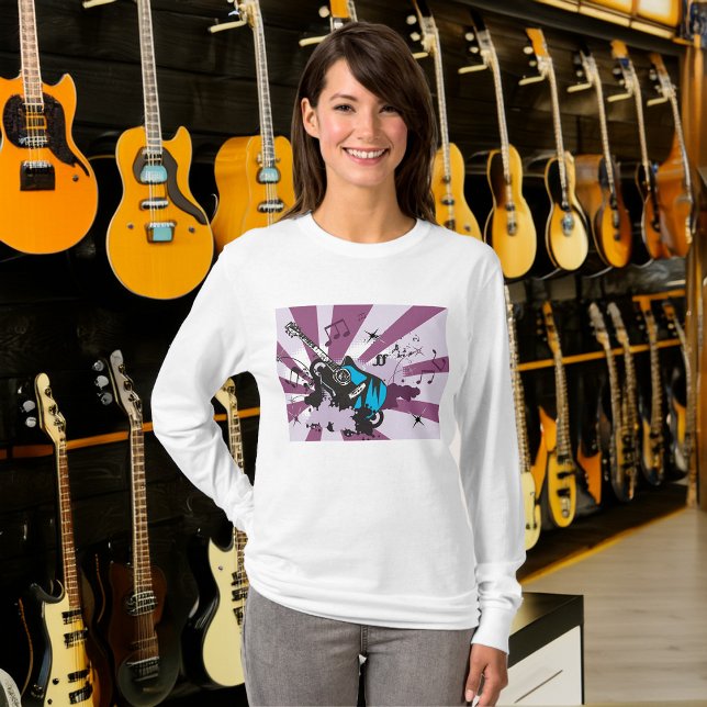 Camiseta Guitarra Azul Mujeres De Larga Manga (Subido por el creador)