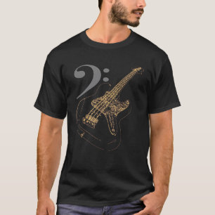 Camiseta Guitarra bajo con clave de notas musicales