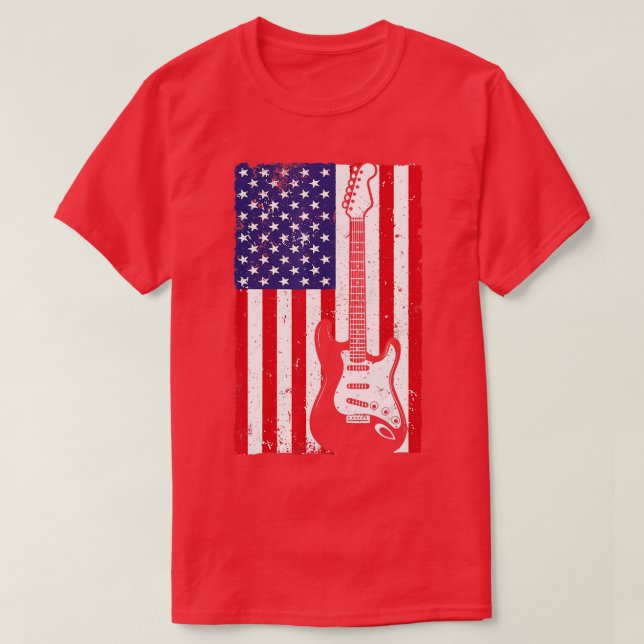 Camiseta Guitarra Bandera Estadounidense De Guay Para Hombr (Diseño del anverso)