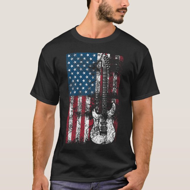 Camiseta Guitarra Bandera USA Patriótica Guitarra Amantes U (Anverso)