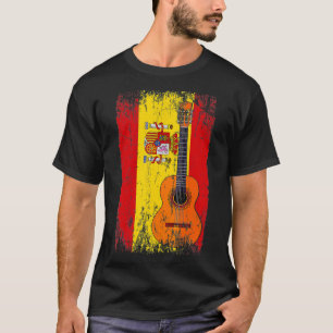 Camiseta Guitarra Con Bandera Española Bass Músico Guitaria
