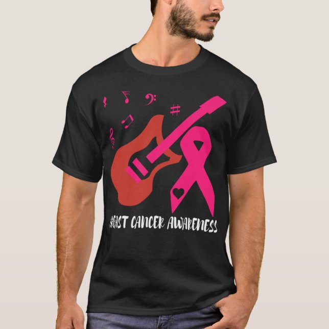 Camiseta Guitarra Con Cinta Rosa Concienciación Sobre El Cá (Anverso)