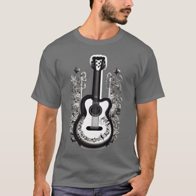Camiseta Guitarra con notas musicales para los que aman la  (Anverso)