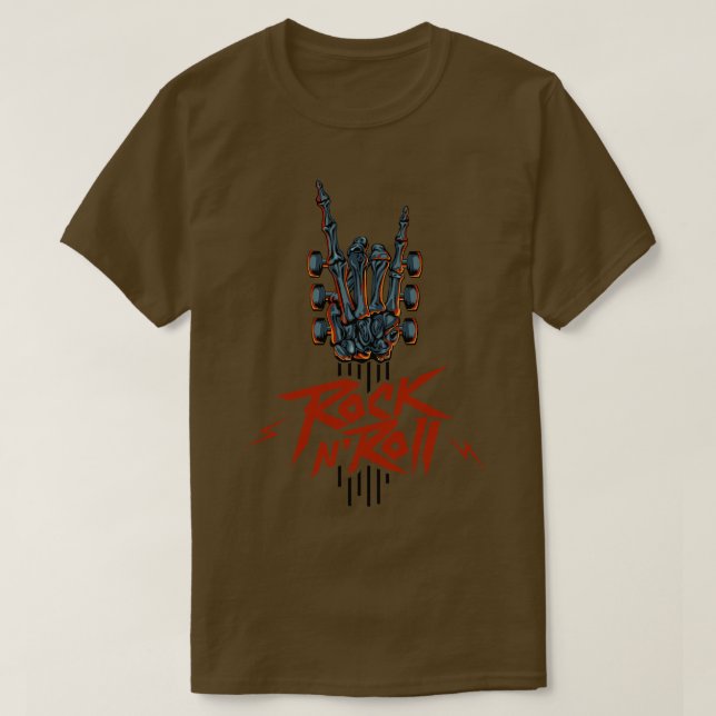 Camiseta Guitarra Cuello Skeleton Rock Hand Y Rollo Guitarr (Diseño del anverso)