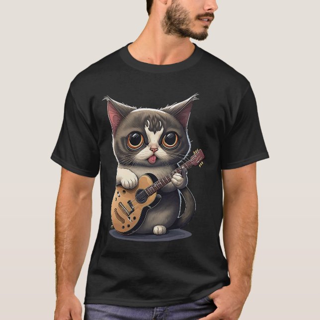 Camiseta Guitarra Cute Kitten Cat Jugando (Anverso)