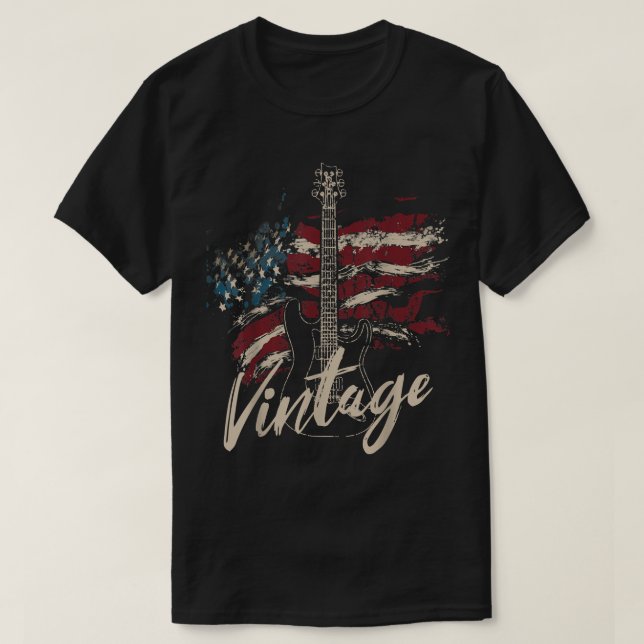 Camiseta Guitarra de Bandera Retro USA 4 de julio Guitarra  (Diseño del anverso)