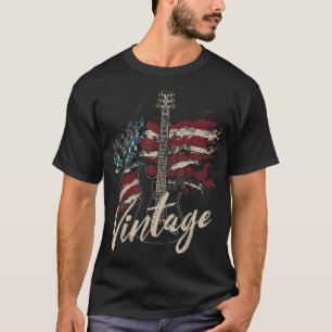 Camiseta Guitarra de Bandera Retro USA 4 de julio Guitarra 