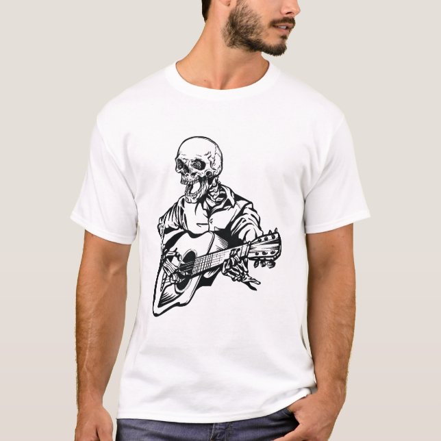 Camiseta Guitarra de esqueleto de roquero (Anverso)
