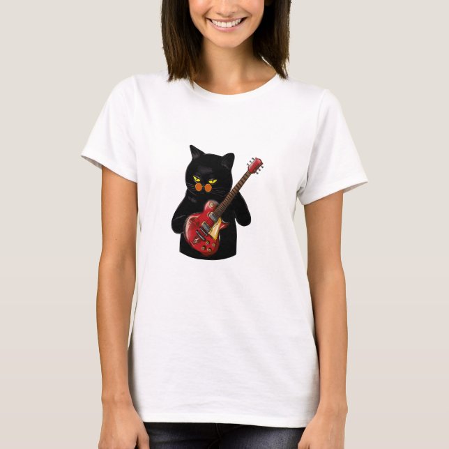 Camiseta Guitarra de gato negro, amante del gato negro (Anverso)