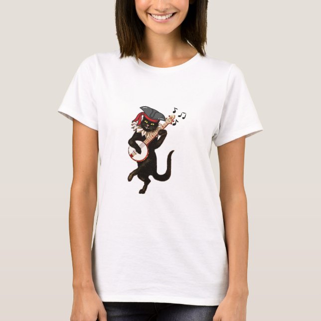 Camiseta Guitarra de gato negro, divertido amante del gato (Anverso)