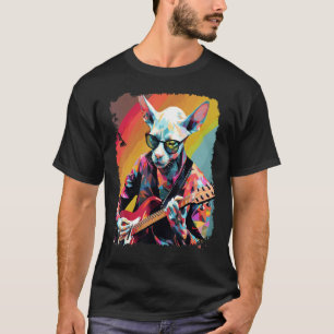 Camiseta Guitarra de gato Sphynx sin pelo Pop Art