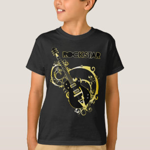 Camiseta Guitarra de la estrella del rock - negro y oro