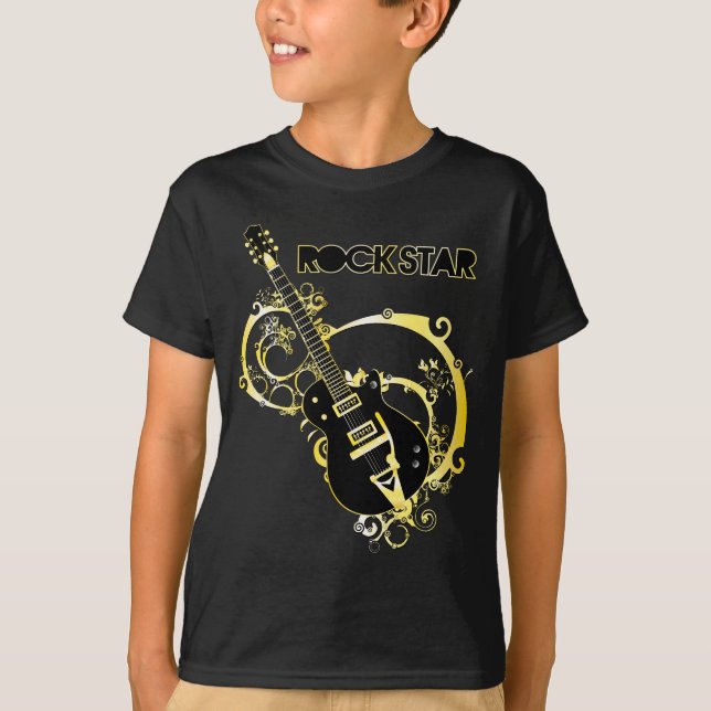 Camiseta Guitarra de la estrella del rock - negro y oro (Anverso)