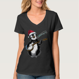 Camiseta Guitarra de música animal navidades Banjo Penguin