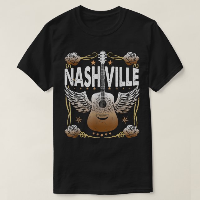 Camiseta Guitarra de Nashville Country Music City retro vin (Diseño del anverso)