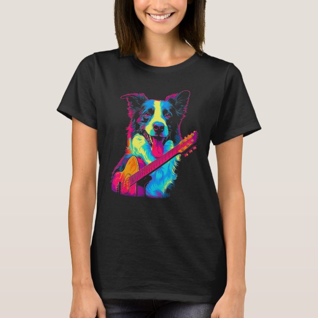 Camiseta Guitarra de perro Border Collie (Anverso)
