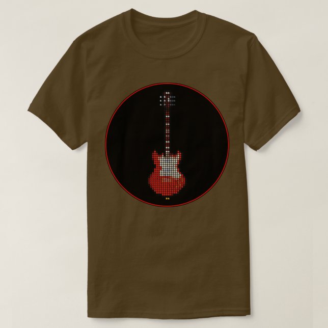 Camiseta Guitarra de Pixel Rojo en un círculo negro (Diseño del anverso)