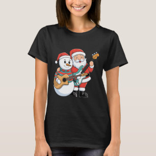 Camiseta Guitarra De Rock Snowman Y Santa Claus Tocan Guita