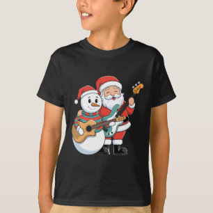 Camiseta Guitarra De Rock Snowman Y Santa Claus Tocan Guita