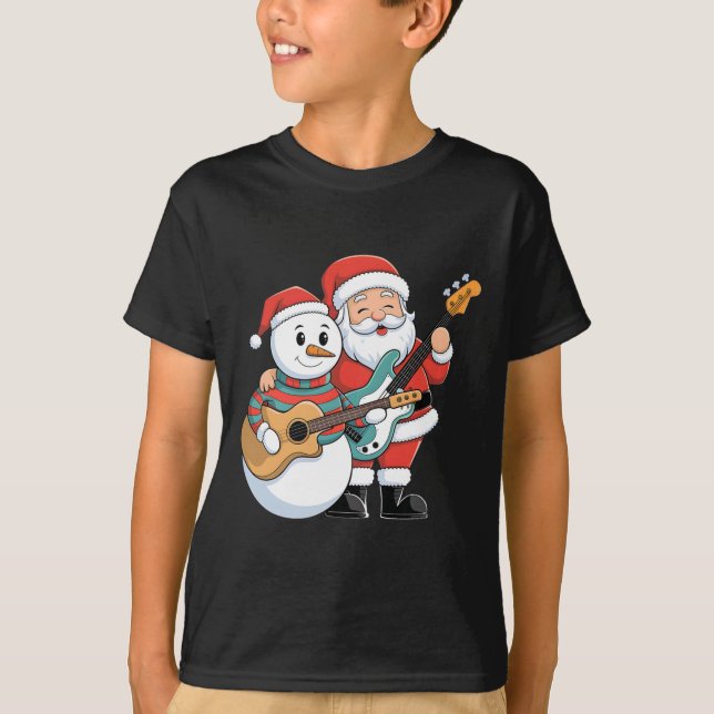 Camiseta Guitarra De Rock Snowman Y Santa Claus Tocan Guita (Anverso)