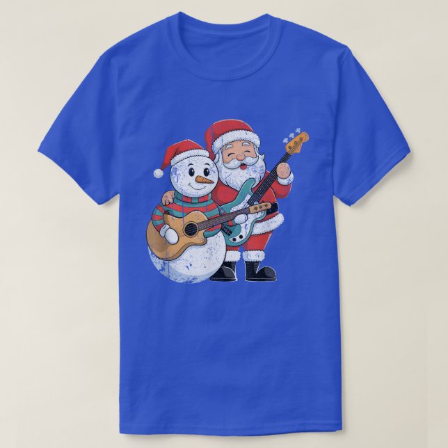 Camiseta Guitarra De Rock Snowman Y Santa Claus Tocan Guita (Diseño del anverso)