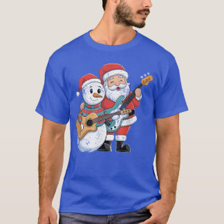 Camiseta Guitarra De Rock Snowman Y Santa Claus Tocan Guita