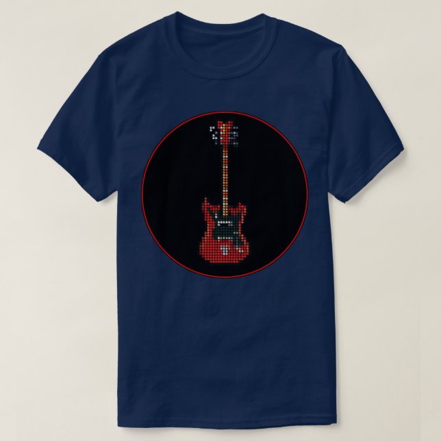 Camiseta Guitarra de tocador de 8 cuerdas roja de píxeles a (Diseño del anverso)