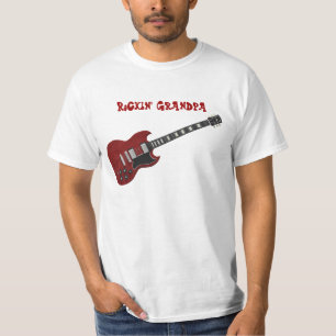Camiseta Guitarra del abuelo de Rockin, roja y negra