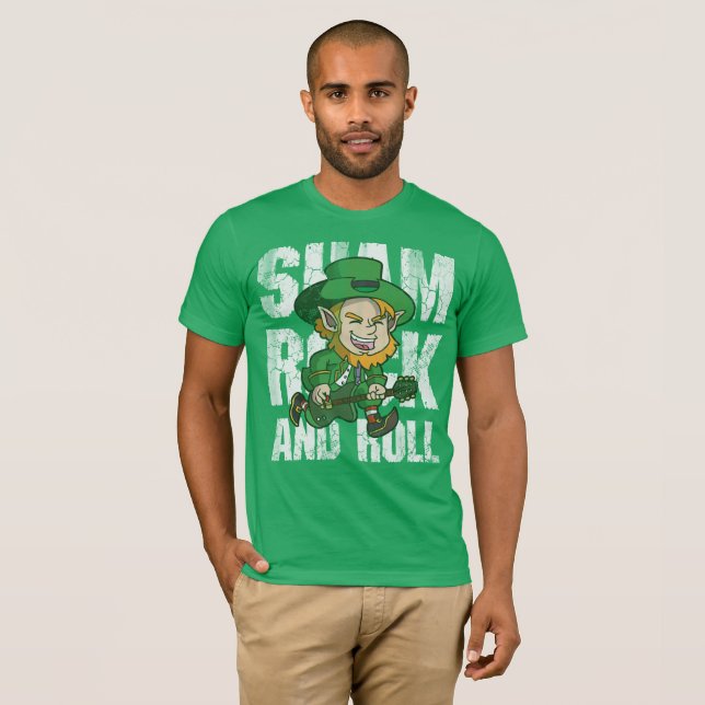 Camiseta Guitarra del Leprechaun del trébol y del rollo (Anverso completo)