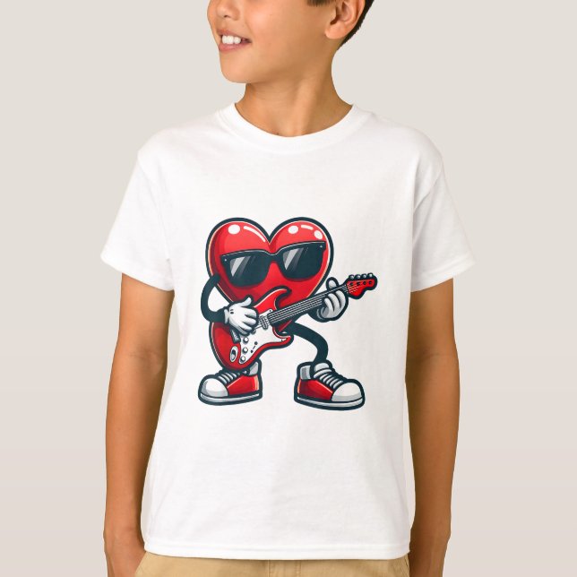 Camiseta Guitarra día de San Valentín tocando niños pequeño (Anverso)