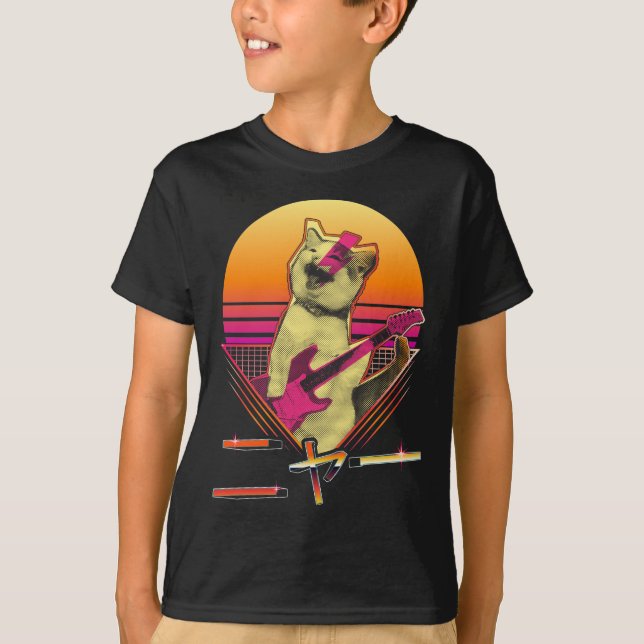 Camiseta Guitarra eléctrica de vaporwave japonesa tocando e (Anverso)