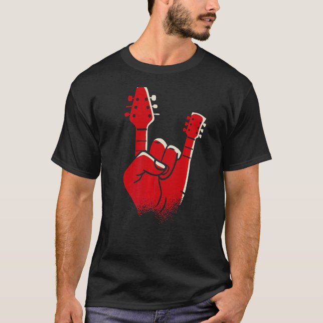 Camiseta Guitarra Eléctrica Mens Devil Horns Devil Hand Hea (Anverso)