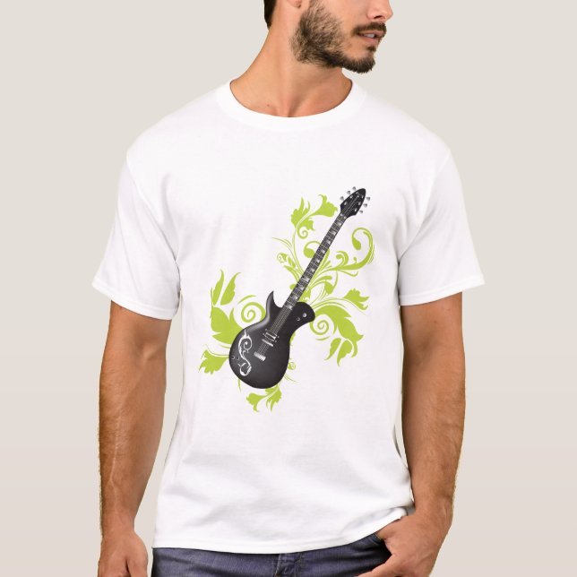 Camiseta Guitarra Eléctrica, Muñecas Y Hojas Abstractas (Anverso)
