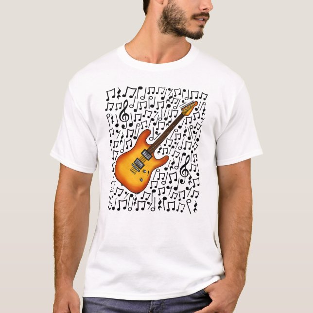 Camiseta Guitarra Eléctrica Notas Musicales Músico Guitaria (Anverso)