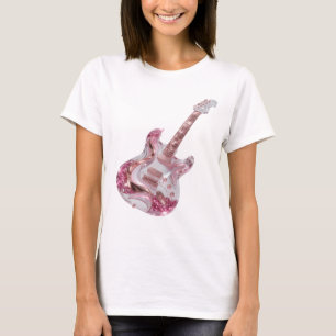 CAMISETA GUITARRA ELÉCTRICA PLATA DINÁMICA CON BRILLOS ROSA
