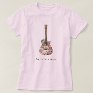 Camiseta Guitarra floral occidental rosa