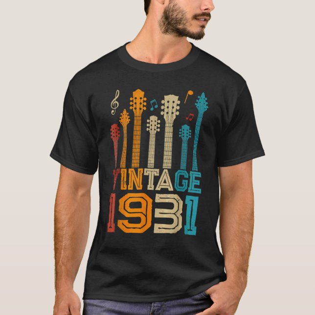 Camiseta Guitarra Guitarista 91ª Vintage de cumpleaños 1931 (Anverso)