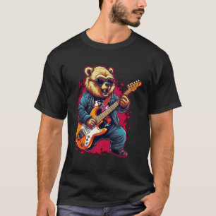 Camiseta Guitarra Jugador Gracioso Oso Tocando Guitarra Mús