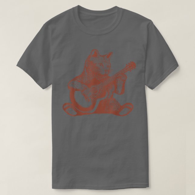 Camiseta Guitarra Jugando Gato  (Diseño del anverso)