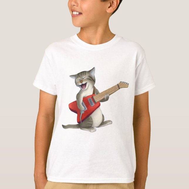 Camiseta Guitarra Jugando Gato (Anverso)