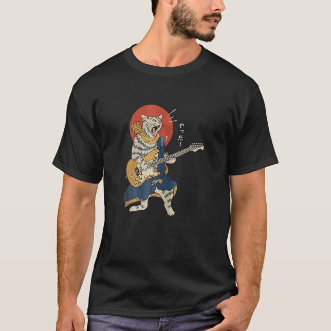 Camiseta Guitarra Jugando Gato Ukiyo E Samurai Japonés Warr (Anverso)