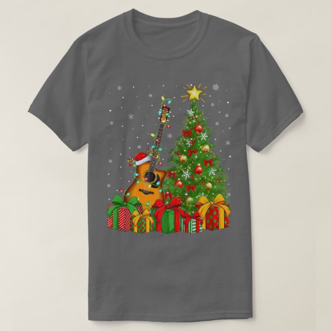 Camiseta Guitarra Música Iluminación Xmas Árbol Santa Hat G (Diseño del anverso)