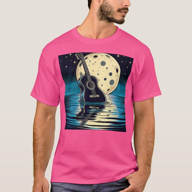 Camiseta Guitarra Naturaleza Moon Retro Estilo Guitariano A (Anverso)