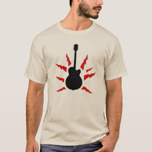 Camiseta guitarra negra con tornillos de rayo rojo