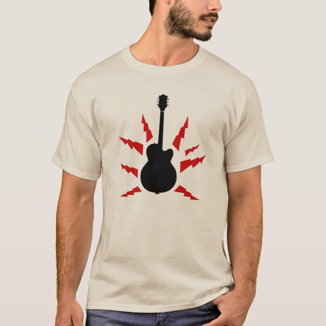 Camiseta guitarra negra con tornillos de rayo rojo (Anverso)