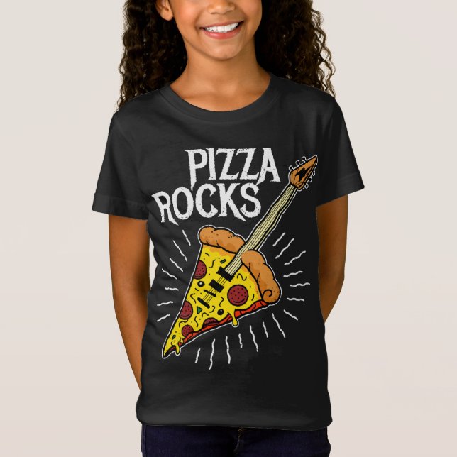 Camiseta Guitarra Pizza - Graciosas Rocas Pizza (Anverso)